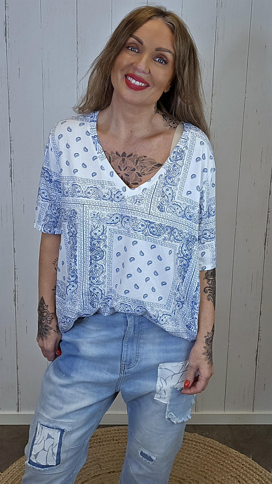 Kaja topp med mønster Blå