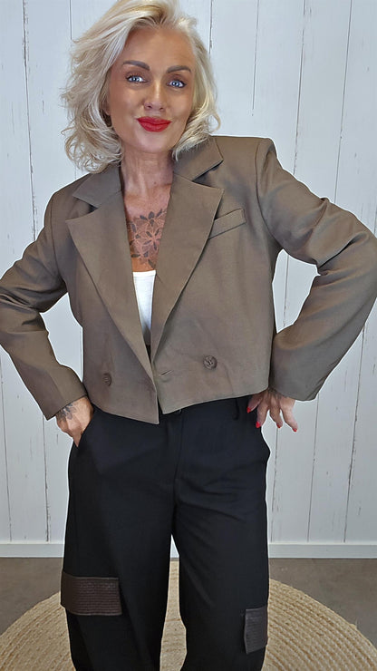 Mille kort blazer jakke mørk taupe