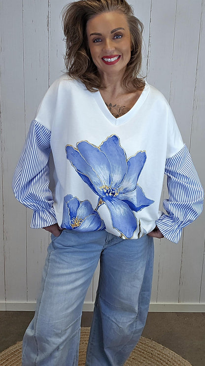 Sandra topp blå print