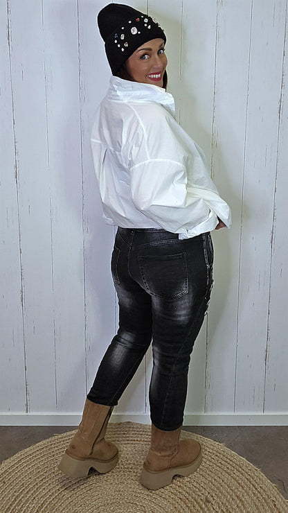 Lea svartgrå jeans med slitasje