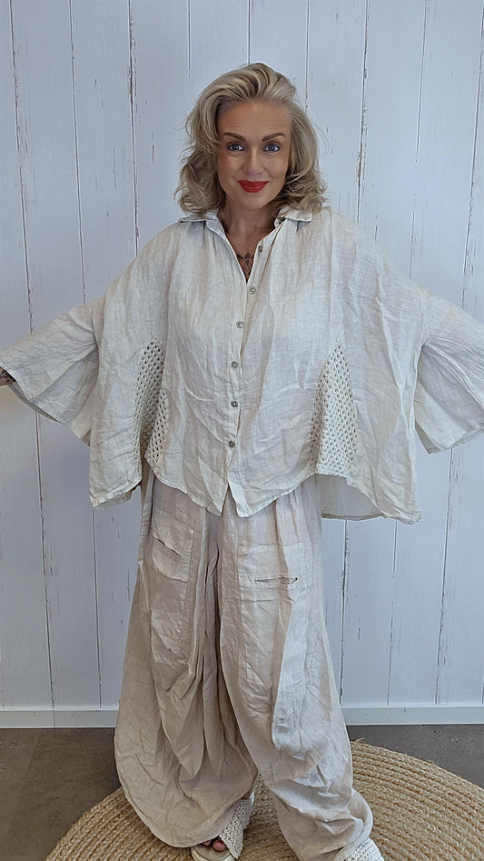 Tanja linskjorte med Hekledetaljer beige
