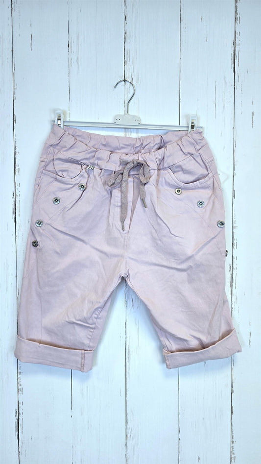 Shorts med knapper og knyting lys rosa