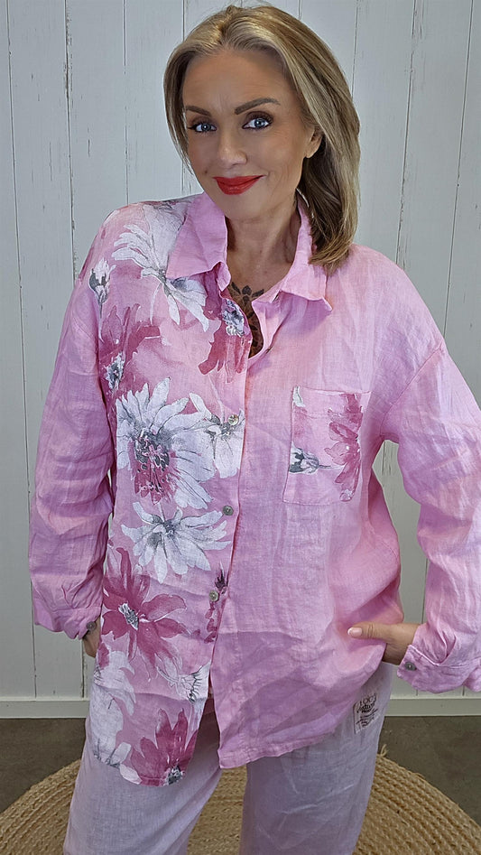 Hanna linkjorte med print rosa