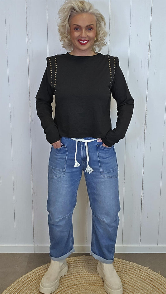 Uma jeans med flettet belte Blå