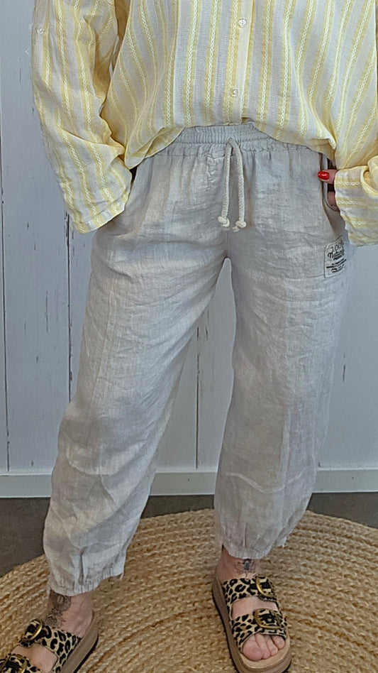 Ginny linbukse med strikk beige