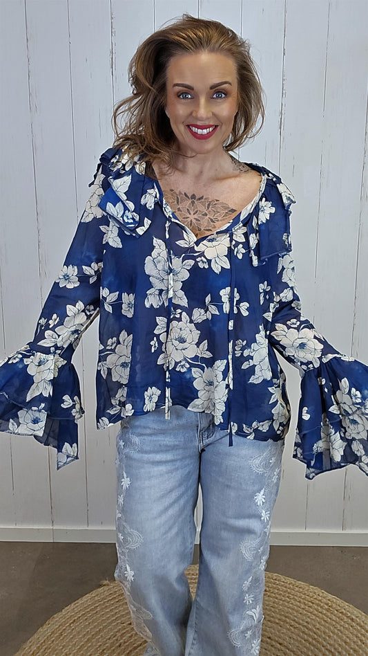 Alma blomsterbluse blå