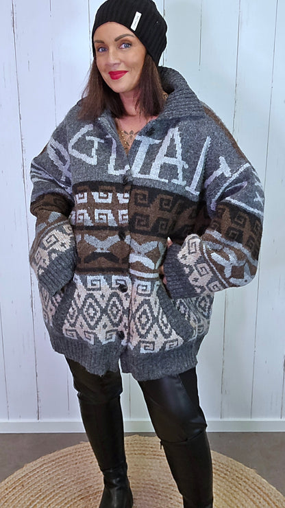 Marta brun/grå mønstret cardigan