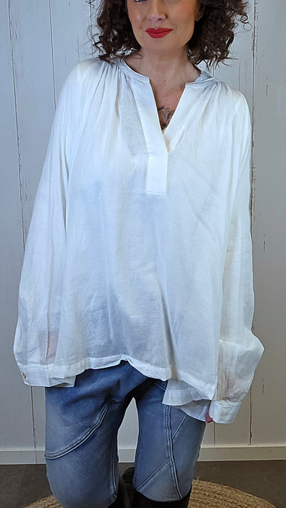 Sarah bomulls bluse hvit