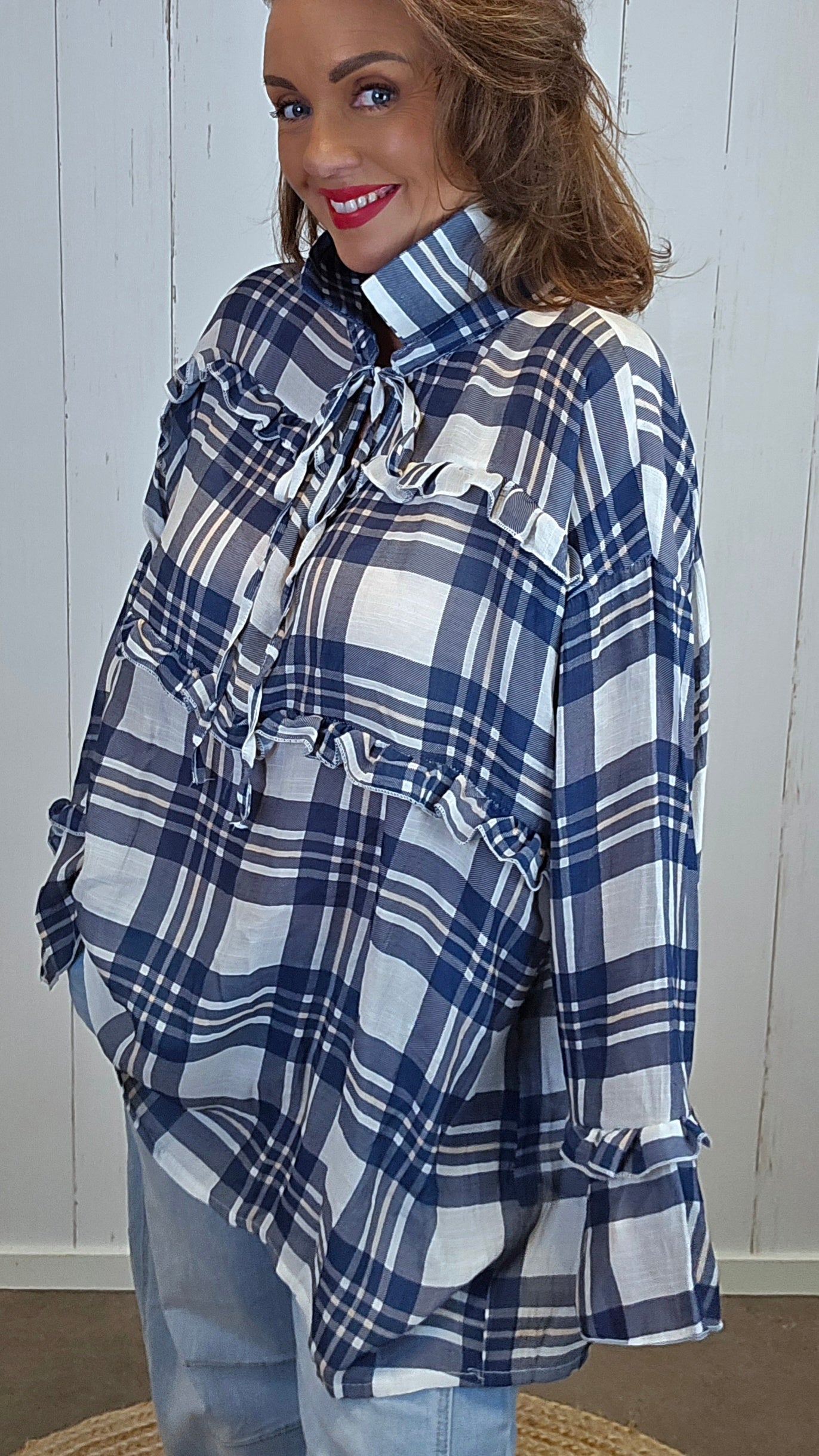 Veronika bluse med ruter navy