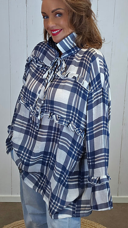 Veronika bluse med ruter navy