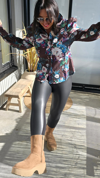 Stella skjorte brun med blomster