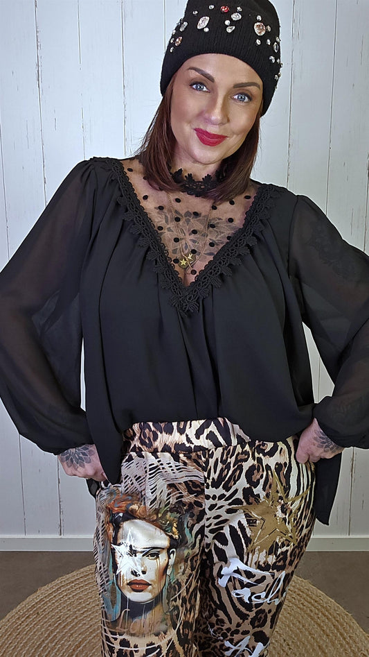 Mily bluse med blonde svart