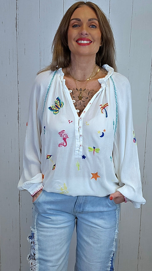 Mirella brodert bluse hvit