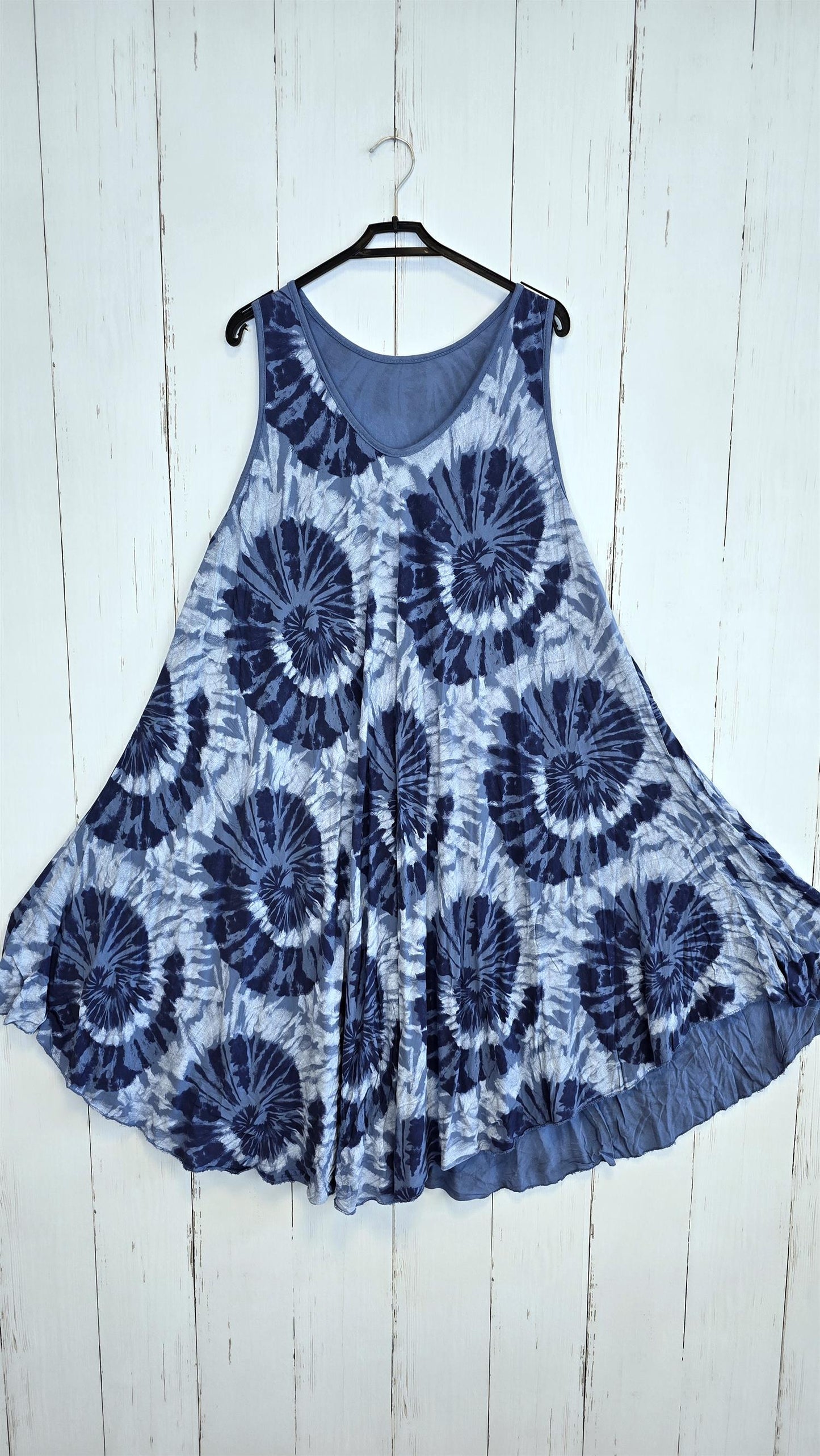 Tie dye viskosekjole blå