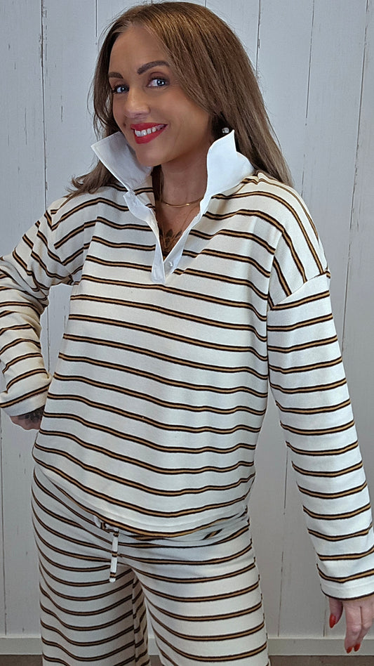 Nora genser stripet beige