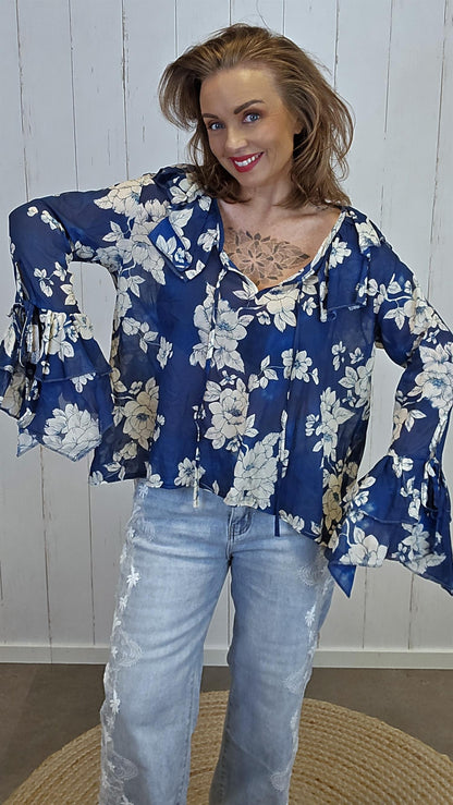Alma blomsterbluse blå