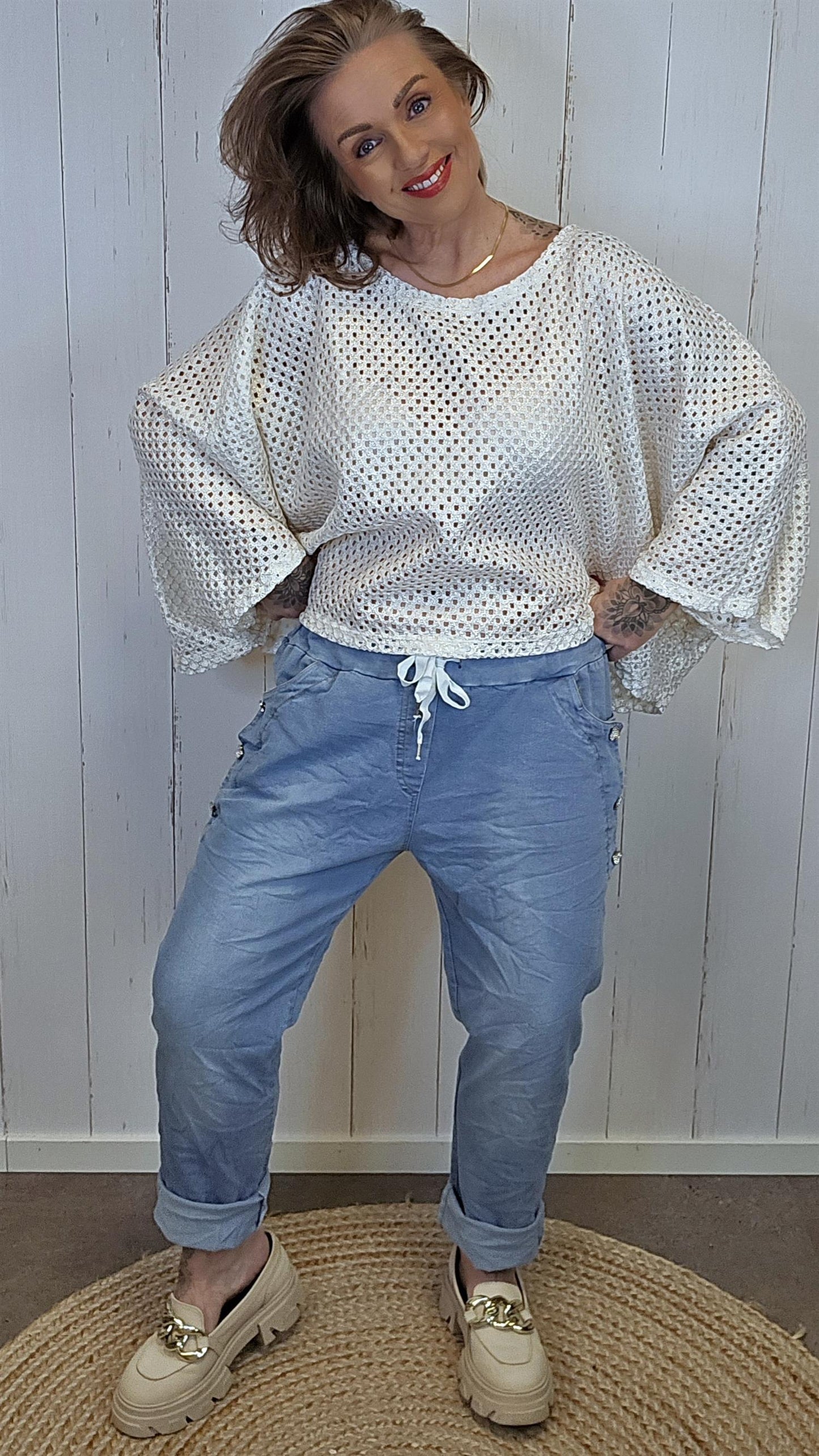 Thilde denimlook bukse lyseblå