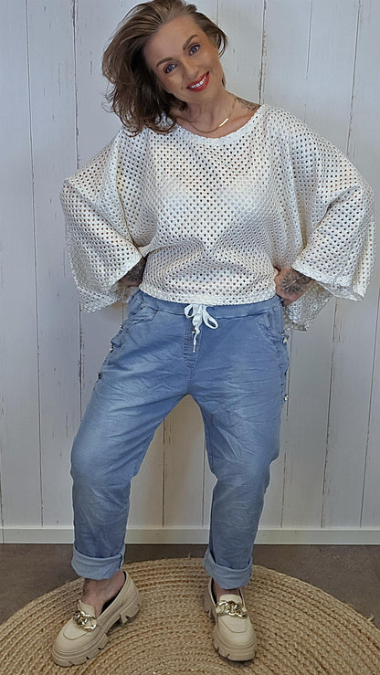 Thilde denimlook bukse lyseblå