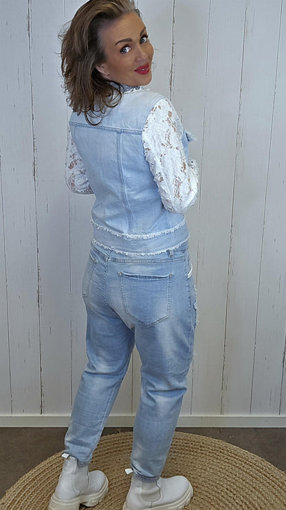 Emma denim- og blondejakke