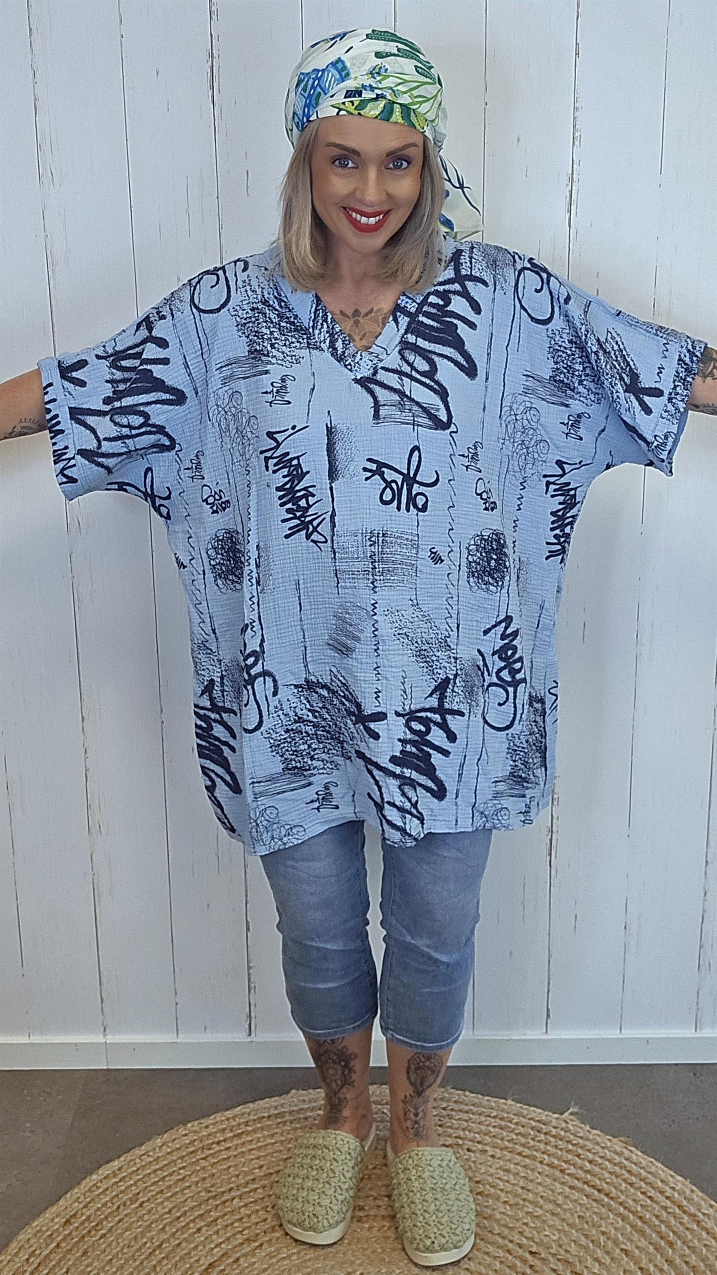 Nellie topp med print blå