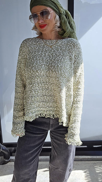 Jacquard cotton pullover green