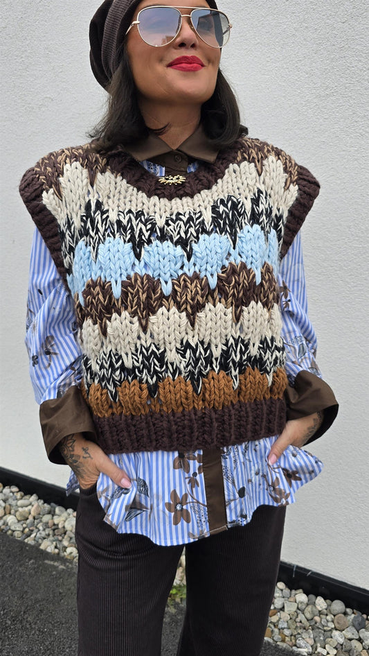 Lovena strikket vest brun