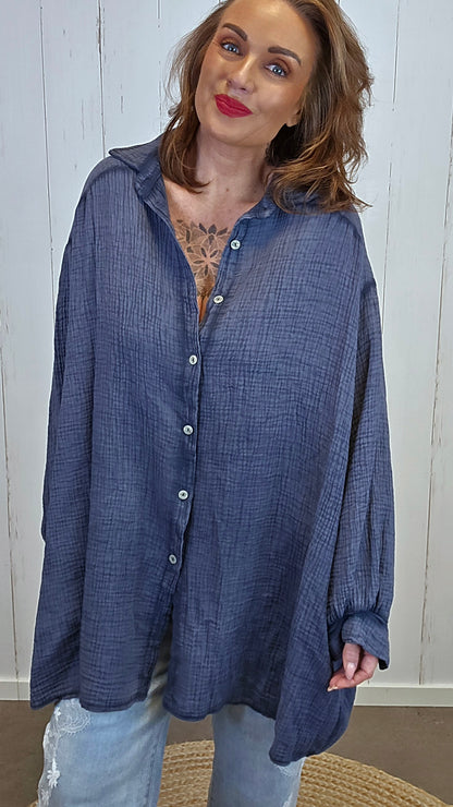 Signe vaffelskjorte navy