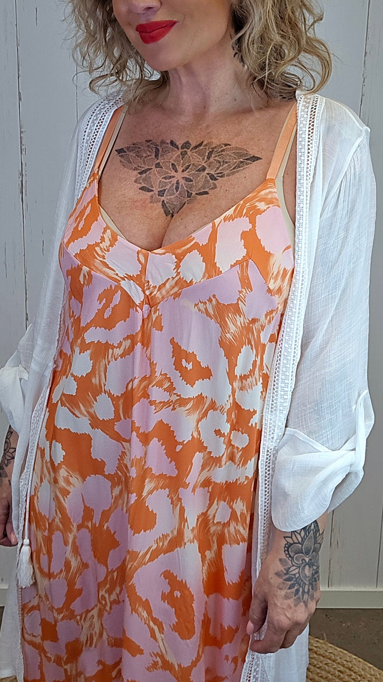 Bella maxikjole med print orange