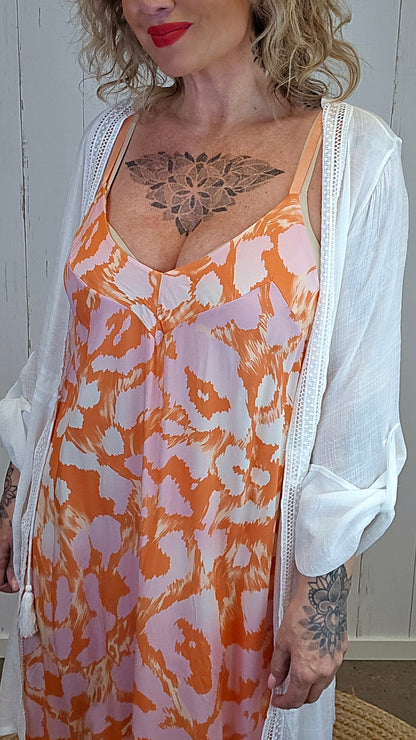 Bella maxikjole med print orange