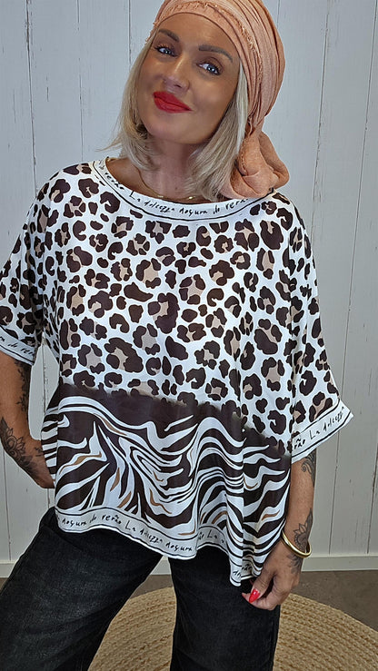 Nina topp med leoprint brun