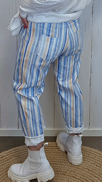 Gunnvor bukse blå/beige stripet