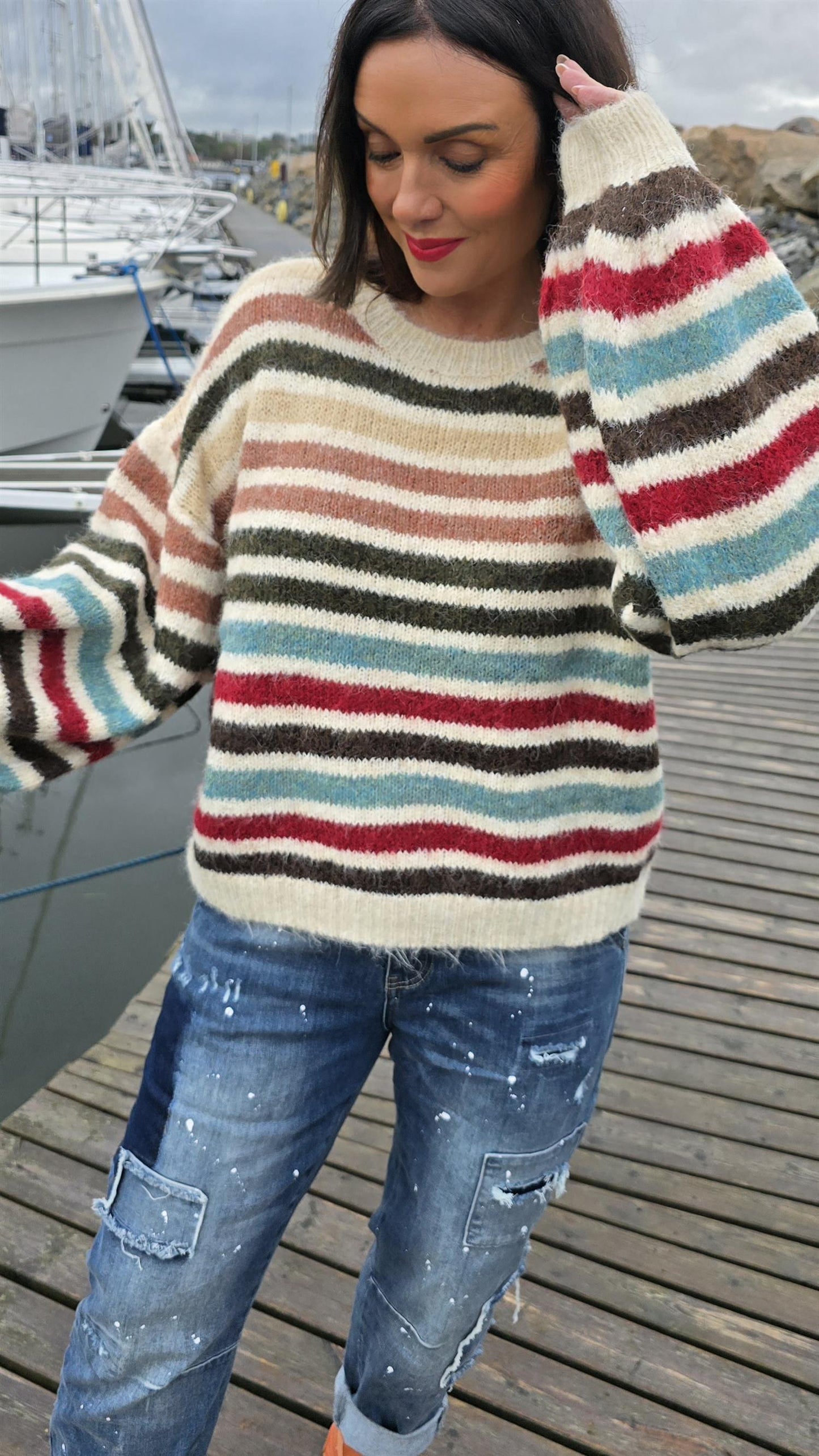 Flerfarget stripete genser beige