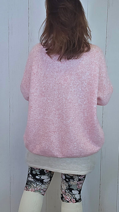 Ella Myk Strikket V-hals Genser Rosa