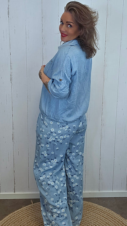 Rikke kort denimlook-skjorte