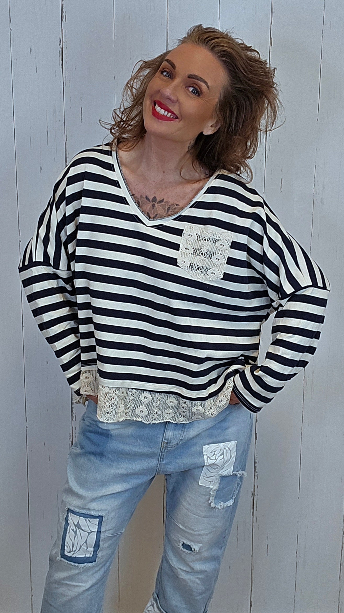 Cecilie stripet topp navy