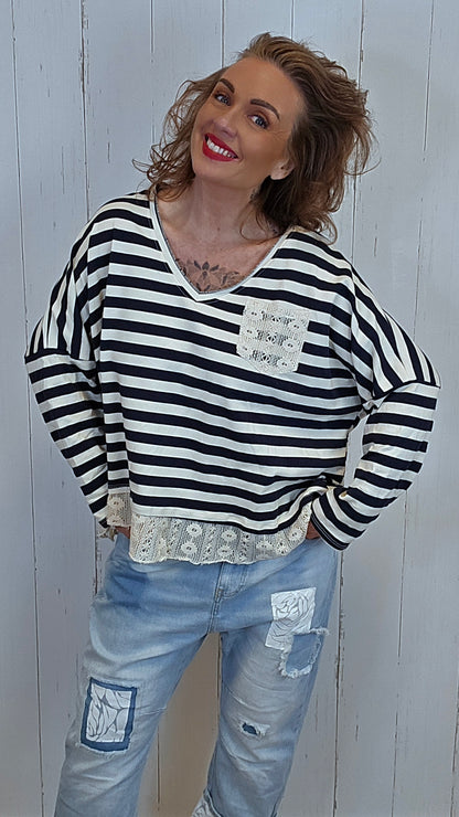 Cecilie stripet topp navy