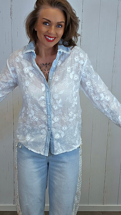 Amanda blondeskjorte hvit/blå