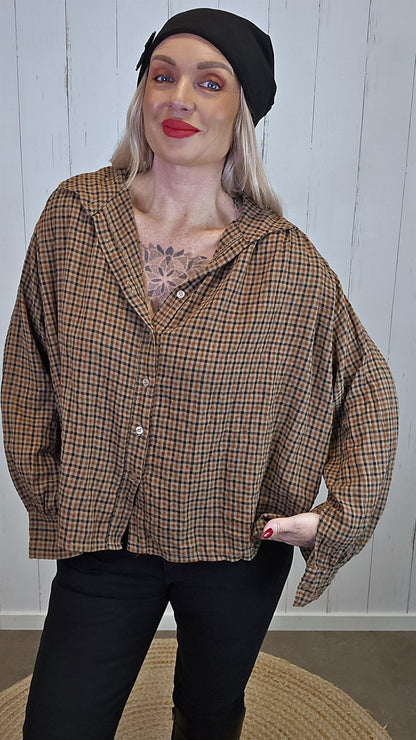 Olivia oversized smårutete skjorte