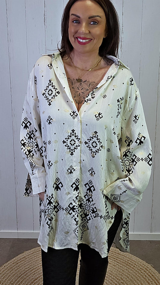 Mila mønstret skjorte beige