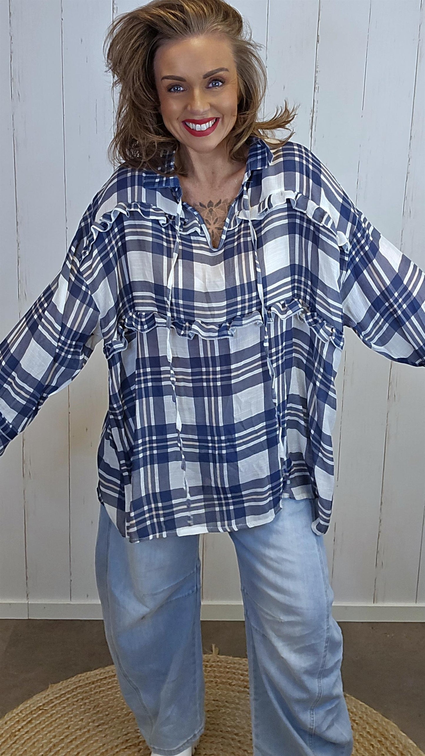 Veronika bluse med ruter navy