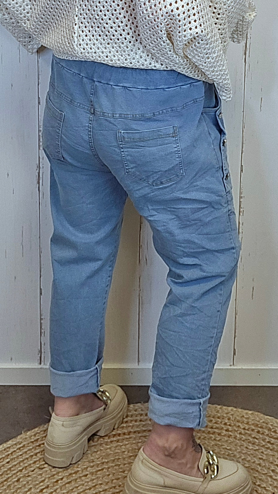 Thilde denimlook bukse lyseblå