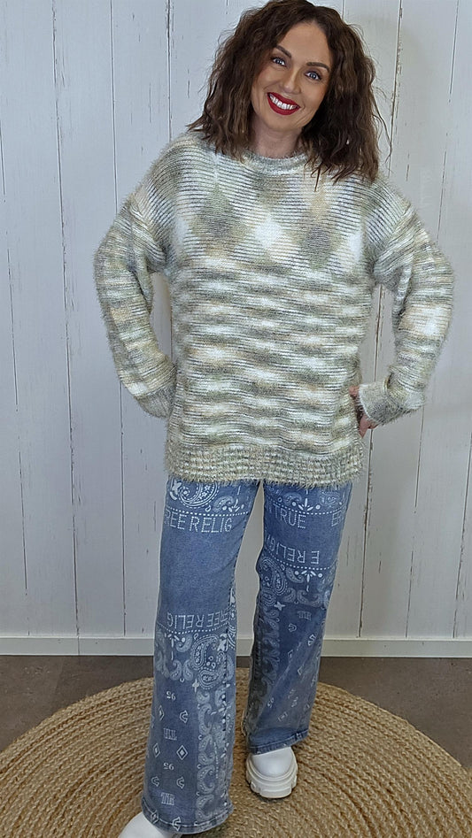 Mila Flerfarget Strikkegenser grønn