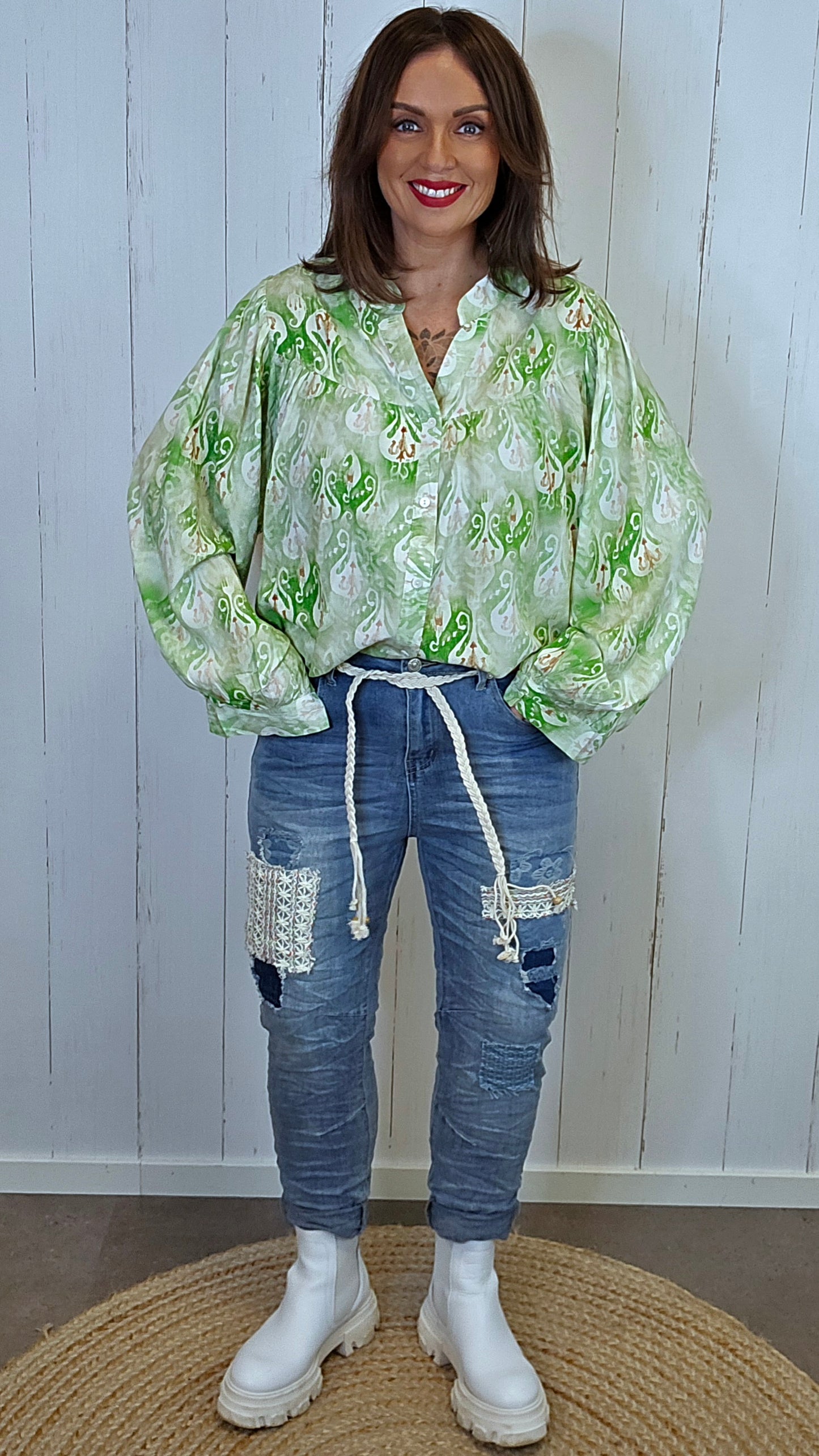 Patches jeans med knytebelte