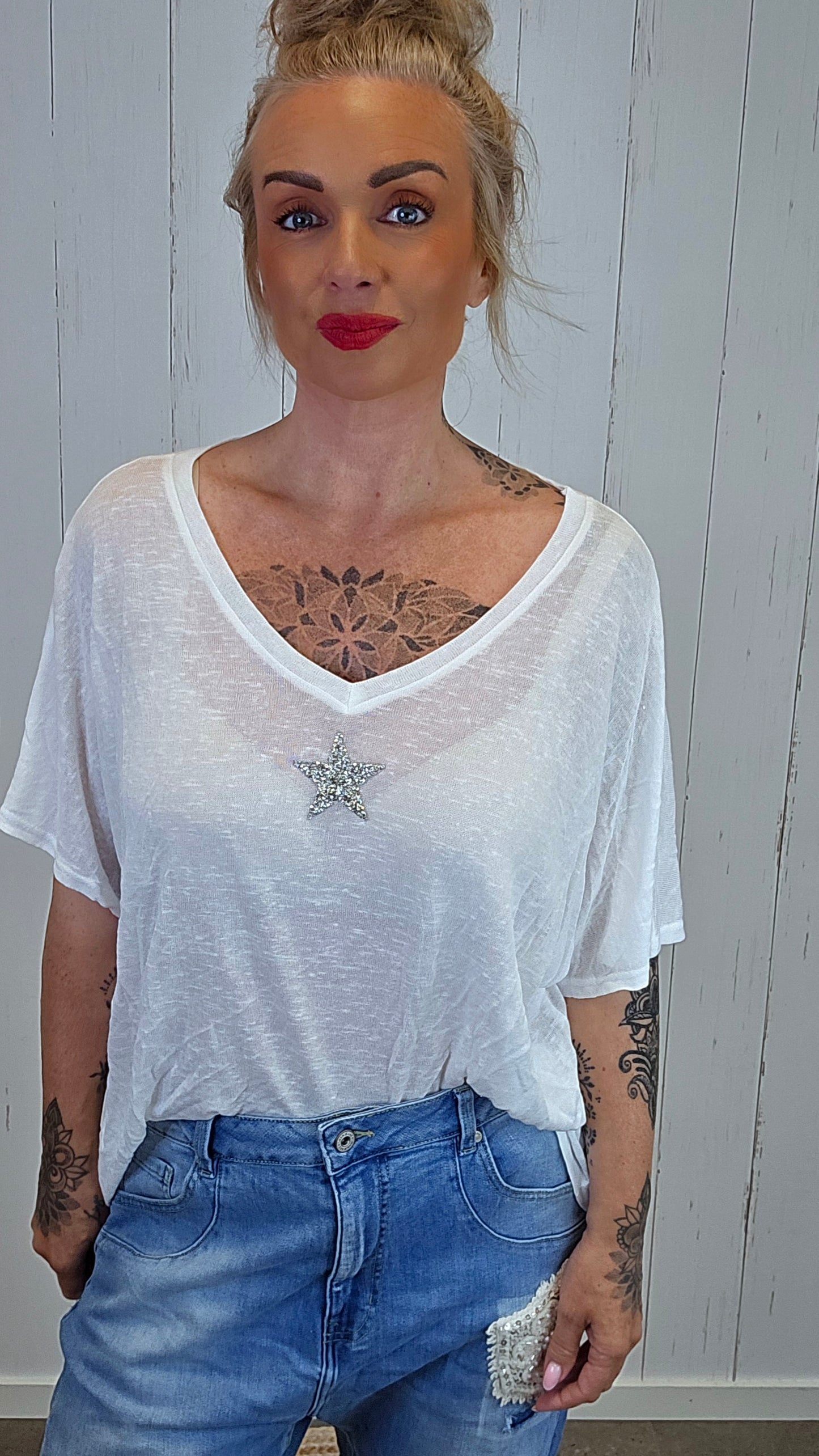 Oversized stjerne topp hvit