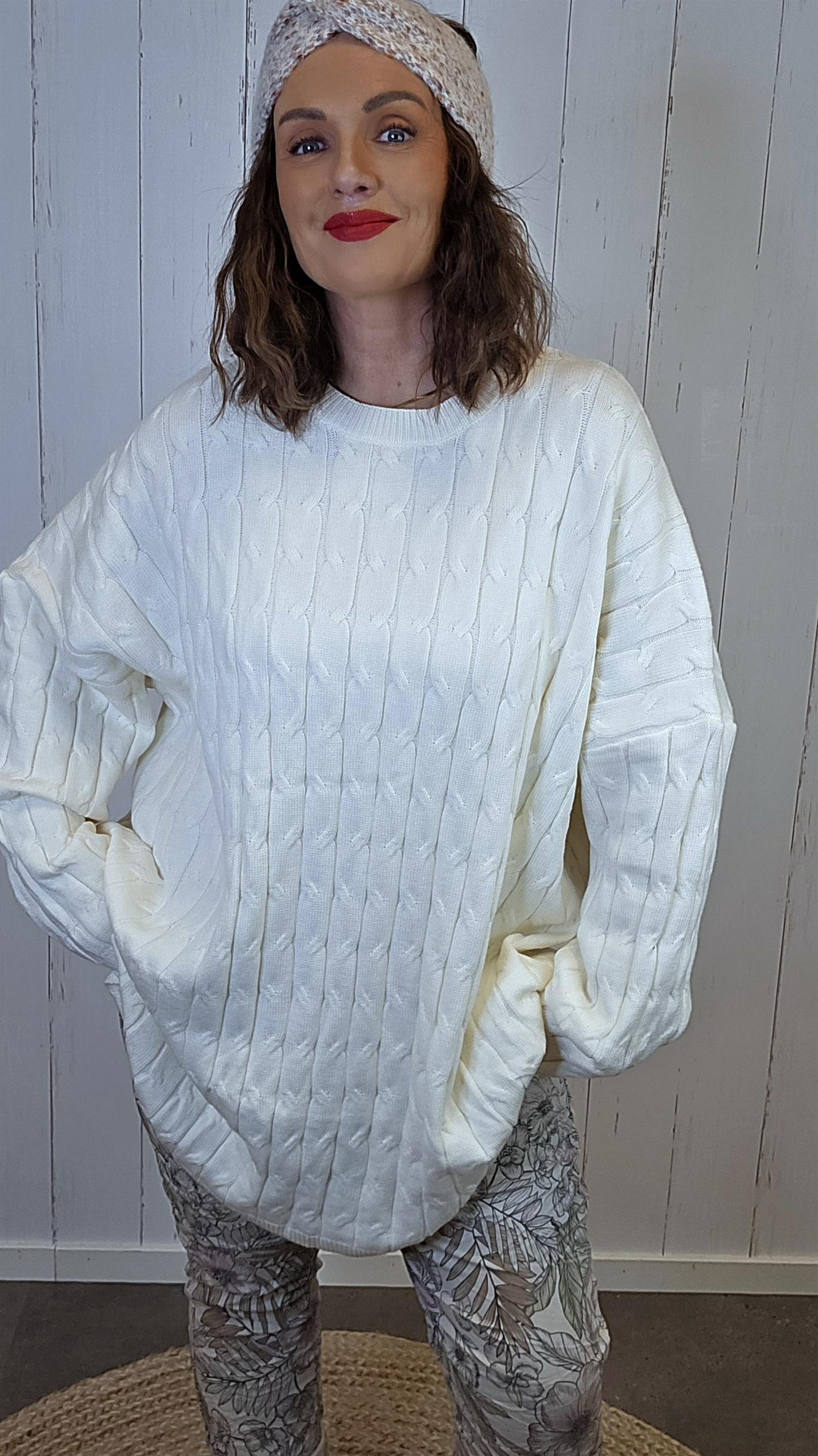 Emilie strikkegenser creme