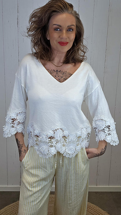 Helene krem topp med blonder