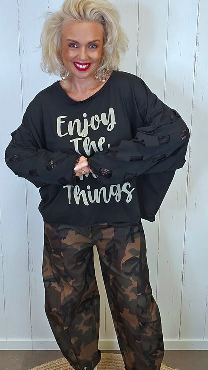 Livia oversized topp med blondeermer svart