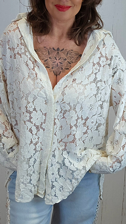 Alva blondeskjorte beige