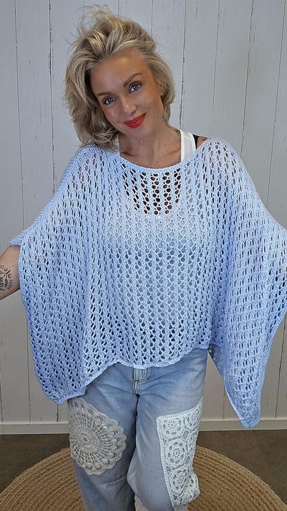 Eline Strikket Poncho Topp blå