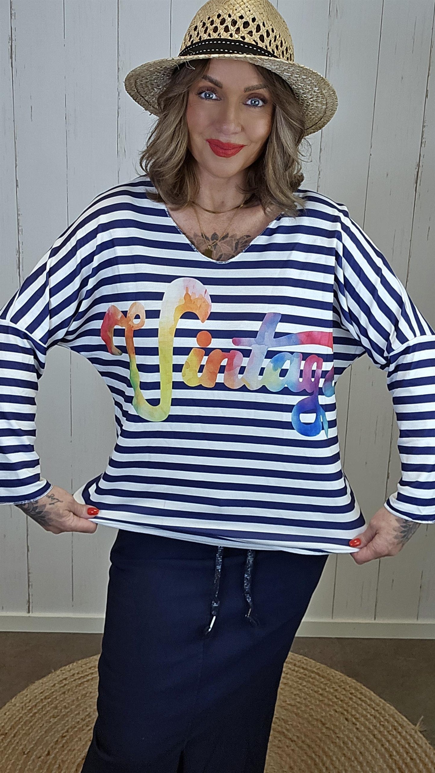 Bella genser Vintage blå striper